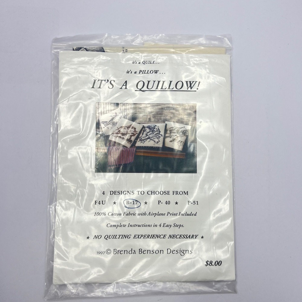 B-17 Pillow "Quillow" Kit WWII Airplane 1997 100% Cotton Sewing Craft Vintage